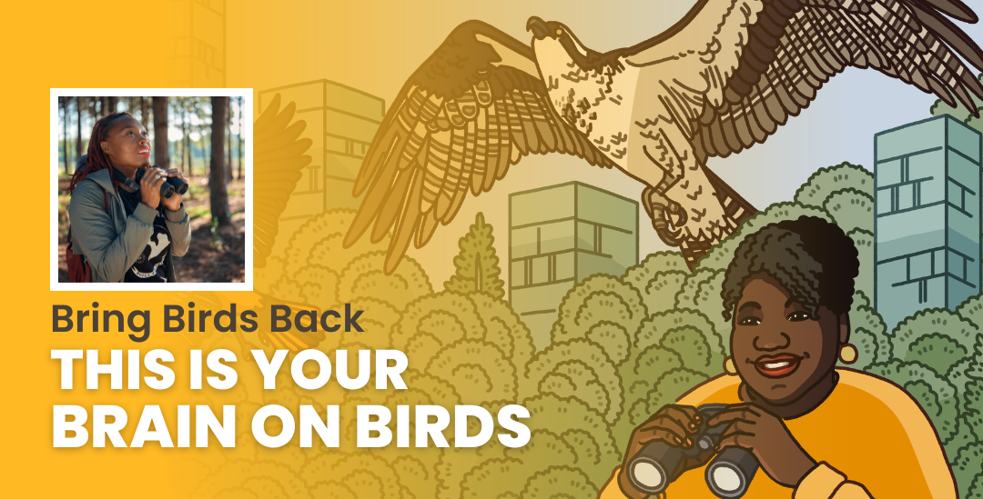 Episode promotional graphic for Bring Birds Back: "This Is Your Brain On Birds" featuring the podcast artwork and headshot of guest, Deja Perkins