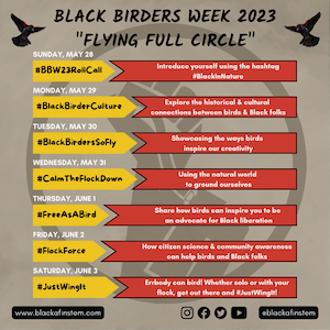 The schedule for Black Birders Week 2023