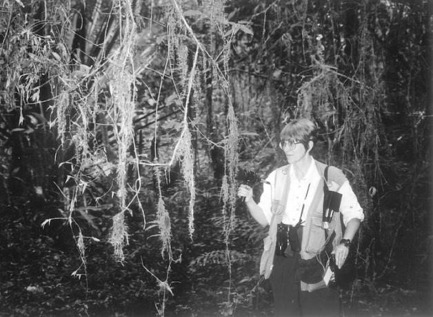 Linda Macaulay recording in the field