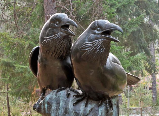 Tony Angell's bronze Common Ravens