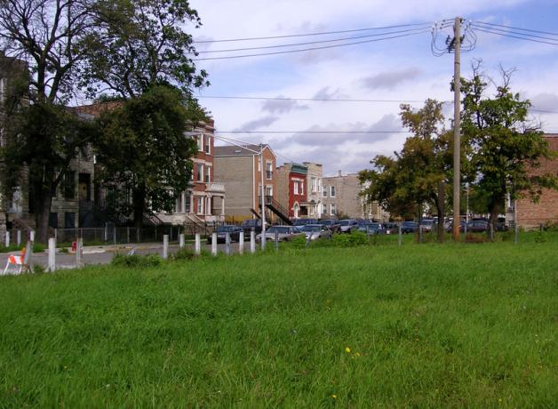 Homes and vacant lots north of Ogden Street in Chicago