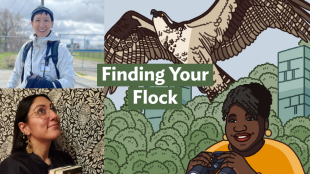 A graphic with the Bring Birds Back artwork on the right side, a headshot of Kasia Chmielinski in the top-left corner, and a photo of Jeana Fucello in the bottom-left corner.