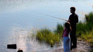 Dad and kid fishing