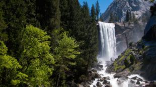 Water rushes over Yosemite Falls