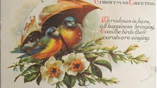 Vintage Christmas card showing birds