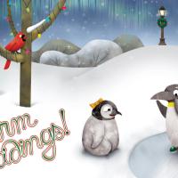 Holiday card showing Northern Cardinal in snowy scene
