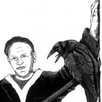 Tony Angell with a Raven named "Macaw"
